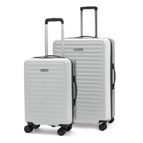 Image of Assembly Trolley Bags Set of 2- Cabin Small + Check-in Large with Laptop Pocket & 8 Spinner Wheels, Polycarbonate Hard Shell Trolley Bag Set for Business Travel & Vacations, Blue-White, 20+28 Inch
