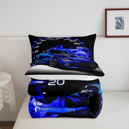 Image of Feelyou Race car Comforter Set Toddler Size for Girls Boys Cool Speed Sports Car Comforter Racing Car Bedding Set Extreme Sports Duvet Set 2Pcs Quilt Set