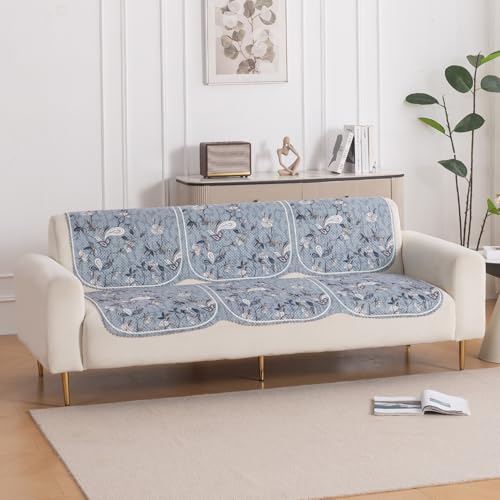 Image of HOKIPO HeavenHue Sofa Cover 5 Seater Panel Set 3+1+1, Frosted Petals