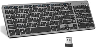 Vivefox Wireless Keyboard, 2.4GHz Ultra Slim Rechargeable Wireless Keyboard with Numeric Keypad for Computer, PC, Laptop, Surface - QWERTY UK Layout, Gray