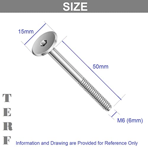TERF® M6 X 50mm Joint Connector Bolts M6 (6mm) X 50mm Barrel Bolts Hex Allen Key Socket Flat Head Furniture Joint Connector Bolt - Image 3