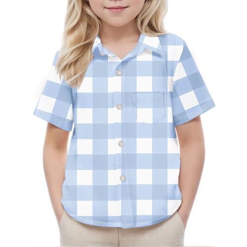 Little Boys Girls Dress Shirts Short Sleeve Cute Summer Button Down Tops Holiday Plaid Party Shirt School Uniform2