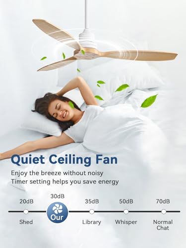 Image of Sofucor 52 Inch Solid Wood Ceiling Fans no Light, Works with App /Alexa /Google, Dimmable 6-Speed Outdoor Ceiling Fan with Remote for Indoor Bedroom Living Room Outdoor Patio Porch, Reversible DC Motor