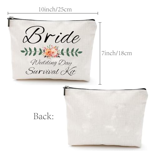 CREATCABIN Bride Makeup Bag Bride Wedding Bag Polycotton Cosmetic Multi-Purpose Makeup Bag with Zipper Bridal Shower Gifts Canvas Party Travel Pouch Bags for Bride Cosmetic Toiletry Bag 10 x 7 Inch - Image 2