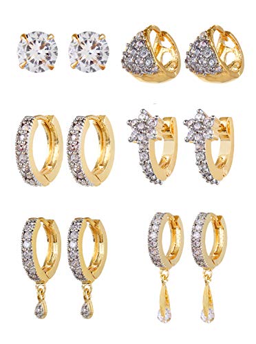 YouBella Jewellery Combo of 6 American Diamond Earrings for Girls and Women