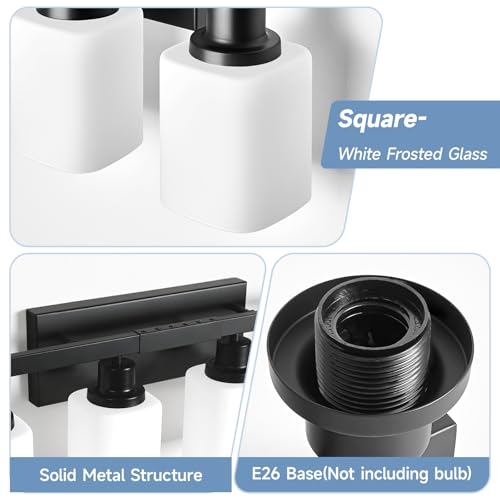 Image of 8 Light Bathroom Vanity Light,Modern Matte Black Bathroom Light Fixtures Over Mirror with Square Frosted Glass,Wall Sconces for Restroom,Living Room Hallway E26