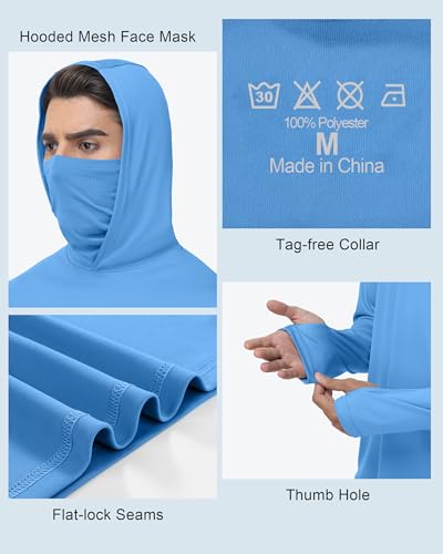 Image of FISHEAL Men's Performance Fishing Hoodie Shirt - UPF 50+ UV Sun Protection Long Sleeve Shirts with Mesh Face Mask