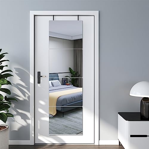 Image of JEOYOO HD Glass Rectangular Full Length Mirror Tiles- Set of 4,14'' x 12''-Silver Frameless Wall Decor for Bedroom,Home Gym Mirrors,Full Body Mirror Stickers,Large Wall Mounted Mirrors,Long Mirrors