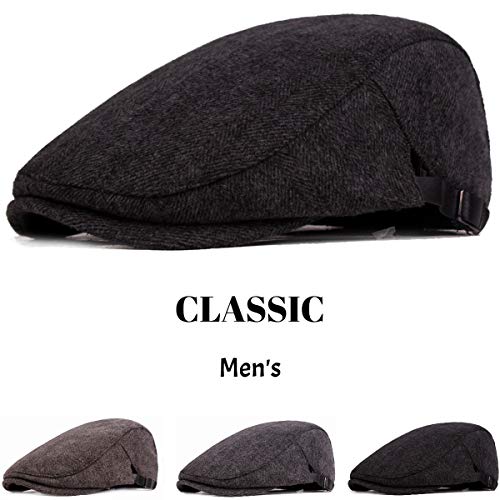 Ambysun Men's Flat Cap Newsboy Cabbie Driving Duckbill Beret Hat Adjustable (A-Black)