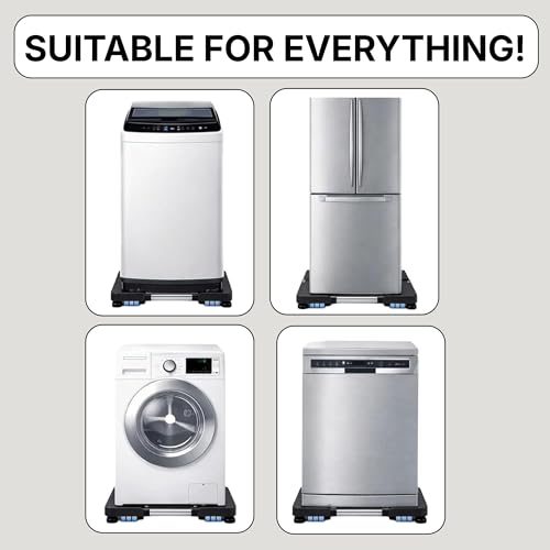 Image of Stainless Steel Adjustable Stand with 24 Wheels for Front and Top Load Washing Machine, Refrigerator, Dishwasher, Air Cooler, 6.5 to 11 kg Washing Machines (Stainless Steel, Black)