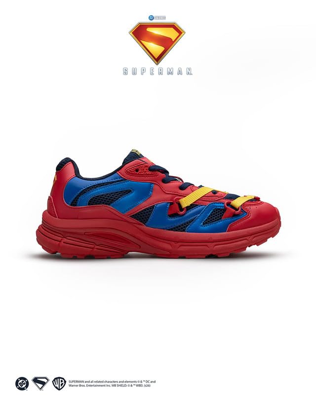 Image of Bacca Bucci Men's Superman Inspired Chunky Sneakers | Casual Sports Shoes with Mesh Panels, Bold Red Blue Yellow Colorway, Statement Streetwear Lace-Up Shoes