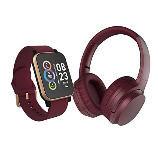 ITECH Fusion 2 S Smartwatch with Wireless Headphones, Heart Rate, Step Counter, Sleep Monitor, Message, IP67 Water Resistant Unisex, Touch Screen, Compatible with iPhone and Android (Burgundy)