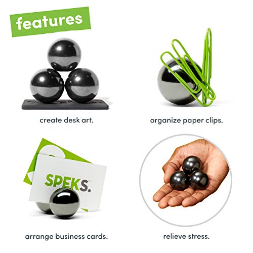 Speks Super Gunmetal Set of 3 (33mm) Magnetic Balls - Sculptural Fun Stress Relief Desk Toy and Base for Adults