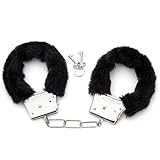 KOFISNI Fluffy Handcuffs for Women Stainless Steel Wrist Ankle O Ring Double Lock Hand-Cuffs Ankle Handcuffs Metal Hand Cuffs Gift for Women/Men (Black)