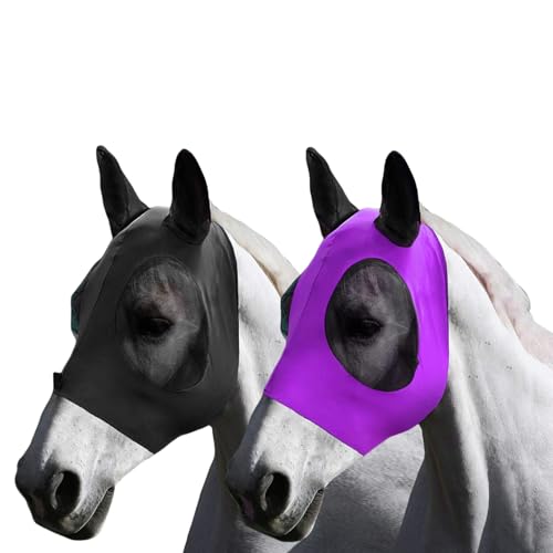 GWAWG 2 Elasticidad Máscara de mosca de caballo, Máscara antimoscas para caballo, Nylon Máscara antimoscas Protección, con protección de los oídos