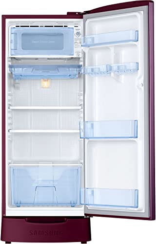 Image of Samsung 183 L, 3 Star, Digital Inverter, Direct-Cool Single Door Refrigerator (RR20C2823CR /NL, Red, Camellia Purple, Base Stand Drawer)