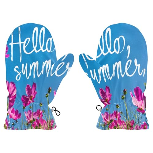 Kid's Winter Gloves Children Warm Gloves Pink and Purple Flowers for Boys Girl Age 4-6 Years