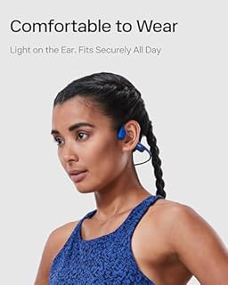 SHOKZ OpenRun Bone Conduction Headphones, Open-Ear Bluetooth Sports Earphones with Mic, IP67 Waterproof Wireless Headset for Running and Workout, 8H Playtime, USB-C - Blue, Sport headband