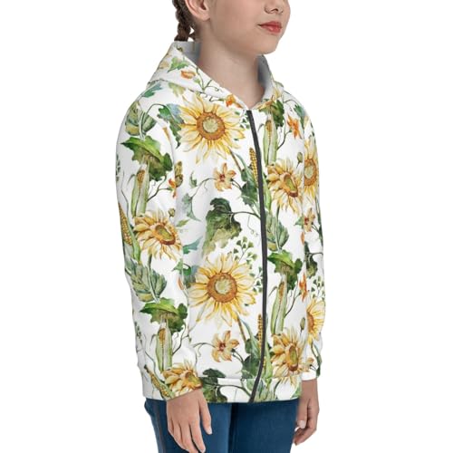 Watercolor Bright Sunflowers Kids Pullover Hoodies Boys Zip Up Sweatshirts Girls Athletic Clothes with Pocket4
