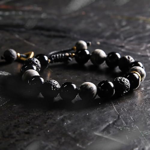 Pulsera de obsidiana negra para hombre 10mm ajustable miniatura 4