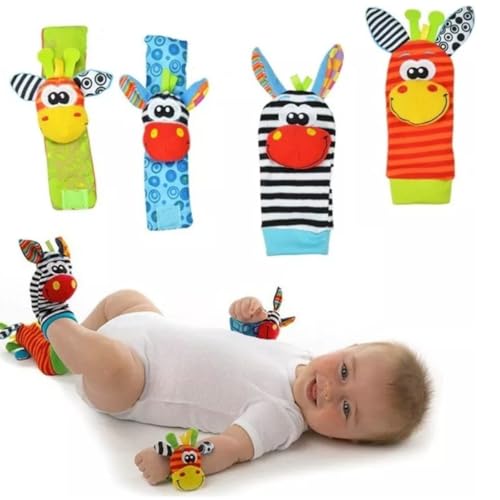 Kit Meias e Pulseiras com Chocalho para Bebê 4 Peças Infantis