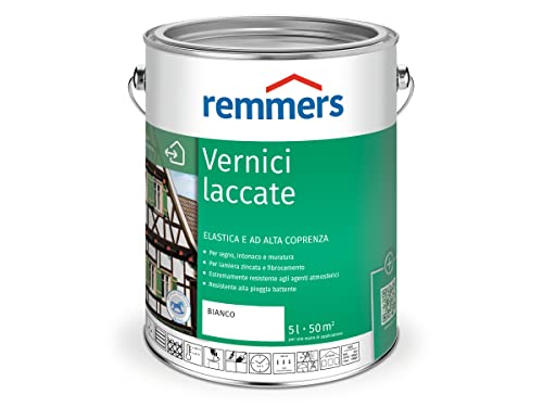 Remmers Vernice coprente bianco (RAL 9016), 5 litri, smalto a base d'acqua per interno ed esterno, pittura protettiva dagli agenti atmosferici per legno, sottofondi minerali e molti altri tipi di supporto