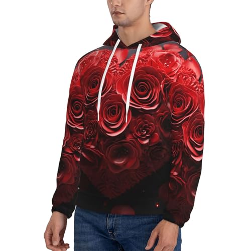 Men's Fleece Pullover Hoodie Long Sleeve Hooded Red Rose Love Heart Sweatshirt Casual Shirts With Pockets3