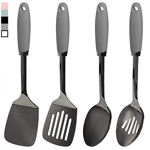 Country Kitchen Set of 4 Gun Metal Stainless Steel Cooking Utensil Set