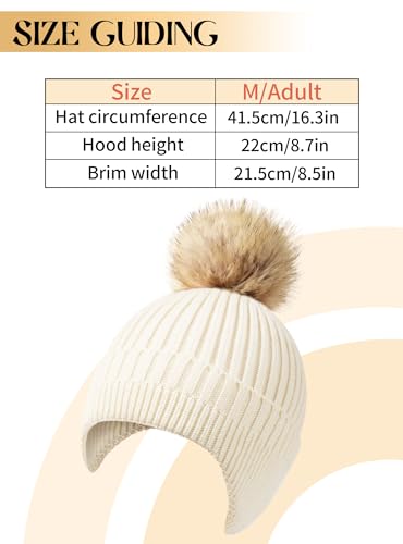 Image of Beanies Women Winter Hat - Earflap Winter Hats for Women with Faux Fur Pom Warm Knit Skull Cap Beanie for Women