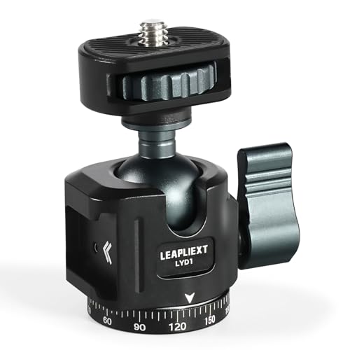 Image of LEAPLIEXT Tripod Metal Ball Head, 360° Rotating Base Adapter, Equipped with 1/4-inch Screw and Cold Shoe Mount, Compatible with Cameras, Smartphones and iPad Mounts, Max Load: 2.5kg/5.5 lbs