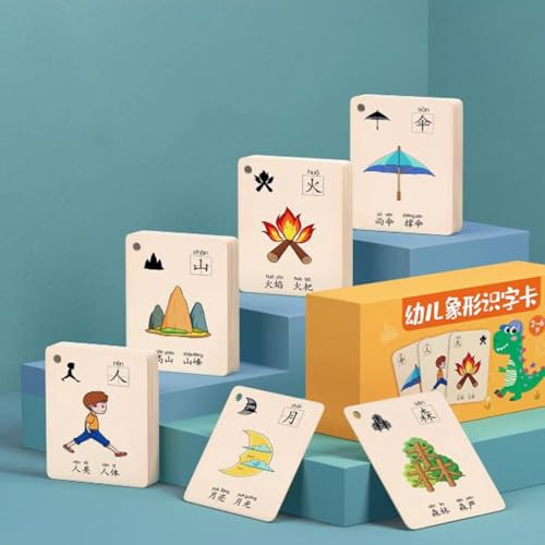 HONGXIAQRP Chinese Character Cards Chinese Flash Cards Coated Mandarin Flashcards Pinyin Writing Stroke Order Card Holder Learning Chinese
