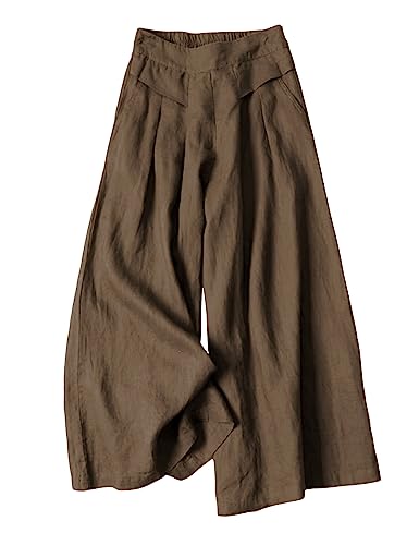 SCUSTY Linen Pants for Women Culottes Capris Wide Leg Palazzo Boho Pants Trousers