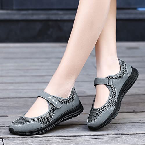 YESBOR Women's Mary Jane Flat Shoes Ankle Strap Mesh Nurse Walking Sneakers2