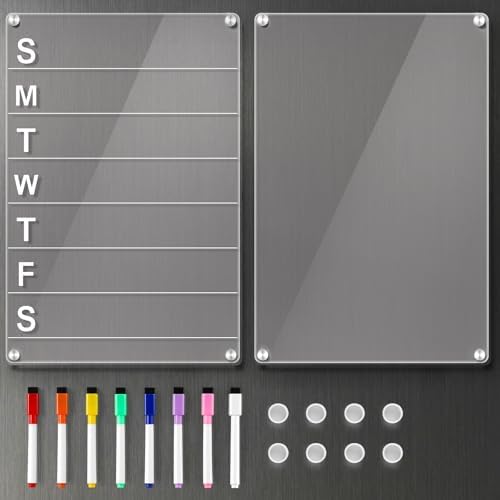 2 Pack 12''*8'' Acrylic Magnetic Planning Board Set, Clear Weekly...