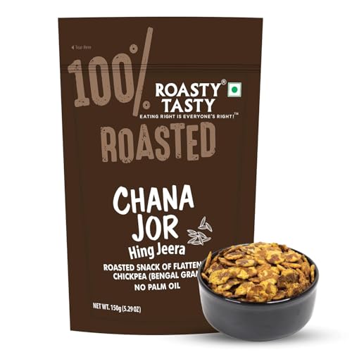 Image of Roasty Tasty Chana Jor | Roasted Chana Chur Garam - Healthy Snack with Hing Jeera Flavour | Healthy Namkeen for Chai Time | High Protein | No Palm Oil Namkeen Snacks | Gluten Free Snacks | 150g x 2 Packs | Crunchy Indian Snack | Roasted Namkeen