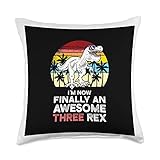 Outfit for boy birthday Gift I'm Now finaly Three rex 3th boy Birthday Throw Pillow, 18x18, Multicolor