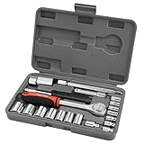 ValueMax ソケットレンチセット ラチェットレンチ ツールセット 21点組 差込角6.35mm(1/4") & 9.5mm(3/8") ソケット・ラチェットハンドル・エクステンションバー付き 車やバイク整備 点検 作業工具 収納ケース付き