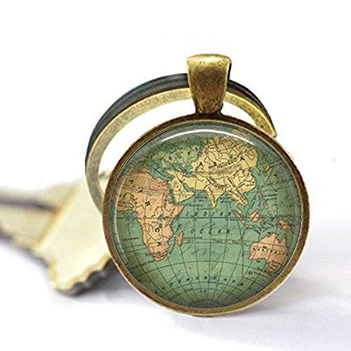 Porte-clés vintage avec carte du monde, vieille carte du monde, globe vintage, bijou cadeau Cover