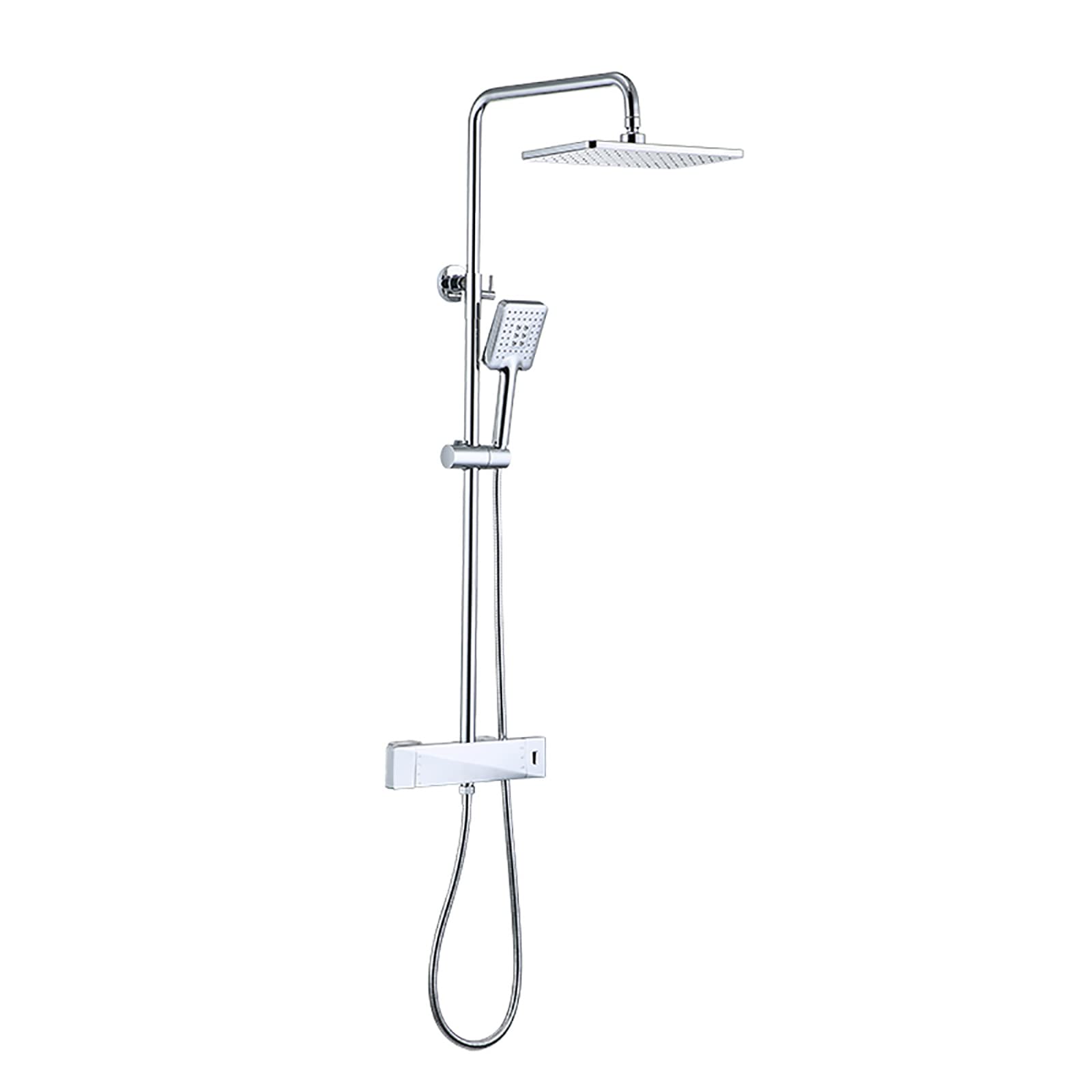CWCQGH Rain Shower with Shower Head, Thermostatic Shower Faucet Set Wall Mounted Shower Combo Set Brass Rain Mixer Shower with Waterfall Tub Spout, 3 Modes Handheld Shower,Chrome