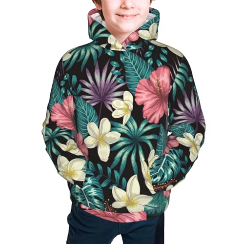 Green Tropical Leaves Kid Hoodies Boys Sweatshirts Girls Pullover with Pocket3