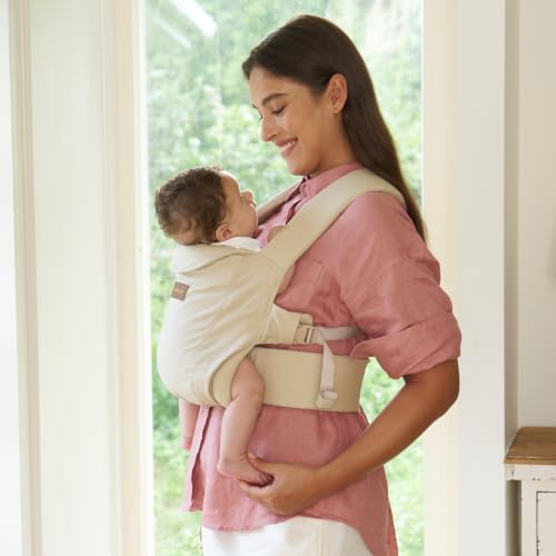 Image of Momcozy Newborn Carrier WeeSnug- Lightweight and Cozy Comfort for 7-25 lbs, Ergonomic Cross-Back Support, Effortless to Put On, Hands-Free Baby Carrier with Lumbar Support, Khaki