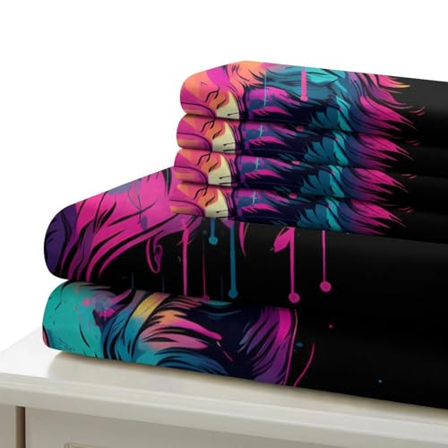 Loup housse de couette néon imprimé 3D linge de lit microfibre avec taies - 7