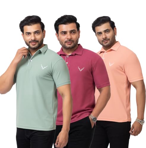 Image of HANABY Men's Summer Polo Solid Half Sleeves Polycotton T-Shirt | Collar Breathable and Comfortable T-Shirt (Pack of 3)