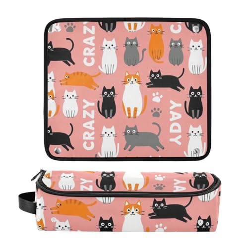 Bolsa de Viaje para Herramientas de Pelo y Tapete Resistente al Calor con Cierre impermeable para Plancha y Rizador Rosa con Gato Loco miniatura 3