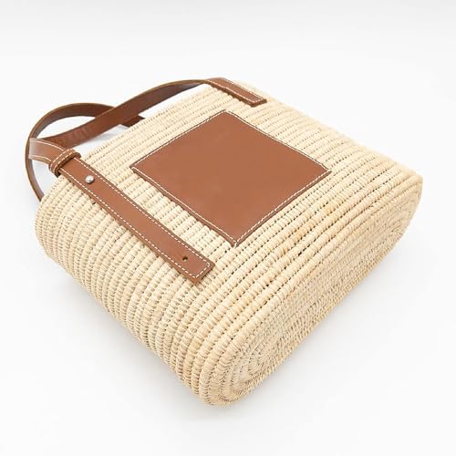 Bolso Tote de Raffia con asas de cuero miniatura 3