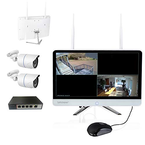 ® POE Funk Überwachungskamera Set Rekorder inkl. POE Switch 4 Kanal 2X Full HD POE Cam Nachtsicht - Monitor - Festplatte - Videoüberwachung -