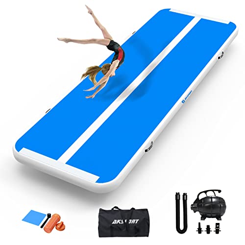 AKSPORT Air Mat Tumble Track 10ft 13ft 16ft 20ft Gymnastics Tumbling Mat Inflatable Tumble Track with Electric Air Pump for Home Use/Tumble/Gym/Training/Cheerleading (double blue, 13x3.3ftx0.33ft)