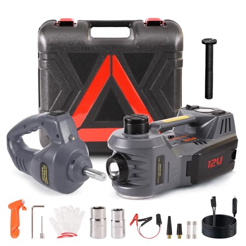 Image of EFFIROSO Portable 5 Ton 12V Electric Car Jack Kit Hydraulic Floor Jack with Impact Wrench Tire Inflator Pump for Vehicle Emergency Repair Kit 11023lbs