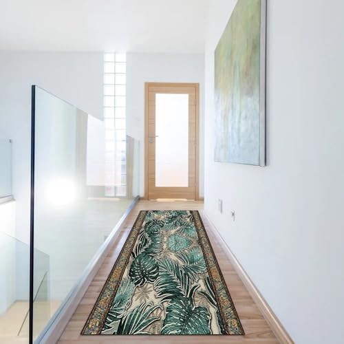 Alfombra de pasillo verde oscuro de 80x150 cm lavable 6