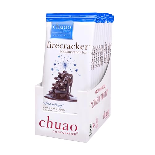 Chuao Chocolatier Firecracker Dark Chocolate Bars | Gourmet Chocolate Sea Salt Chipotle Artisan European No Preservatives | For Gift Baskets, Christmas, Valentines Day, Gifts for Women, Men, Birthday, Thank You, Care Package | 12 Ct
